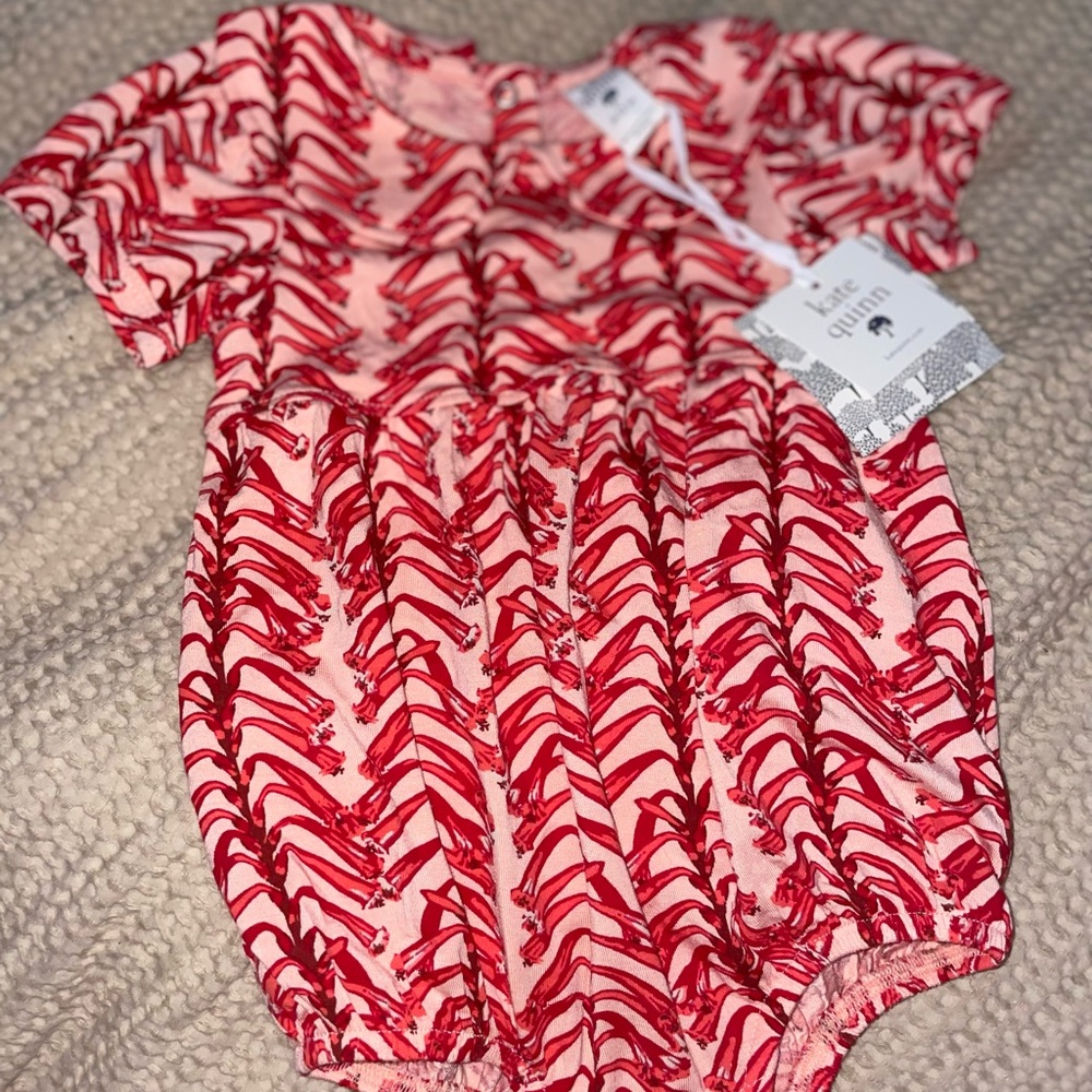 Kate Quinn Red and Pink Patterned Bubble Romper NWT